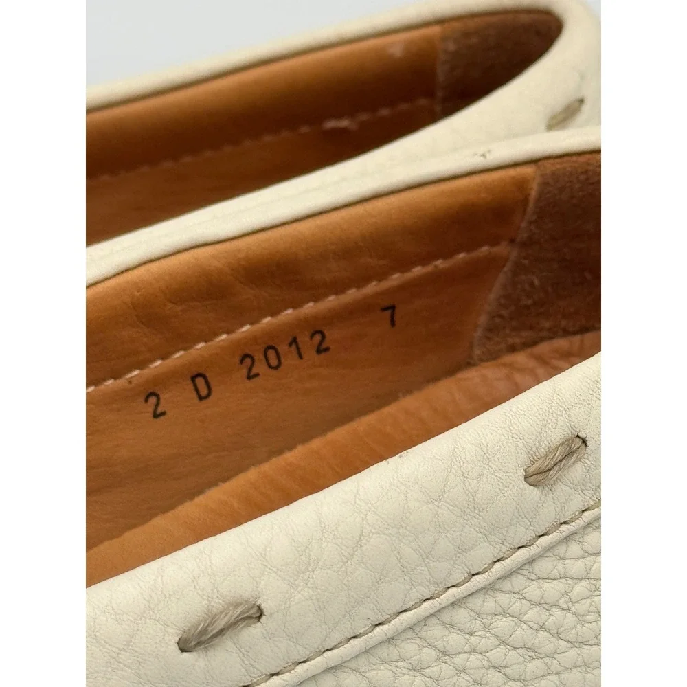 Authentic Prada White Pebbled Leather Driving Loafers Moccasins Men's UK 7 US8